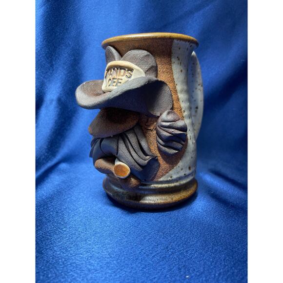 Unique Handmade Stoneware Hands Off Cowboy Mug Signed Mahon - Picture 3 of 8